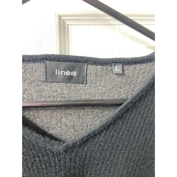 Linea Sweater Mens Large Black Grey V Neck Color block Pullover Wool Blend - Picture 4 of 7